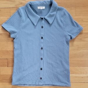 Madewell Ribbed Polo Button Front Tee In Distant Ocean Blue